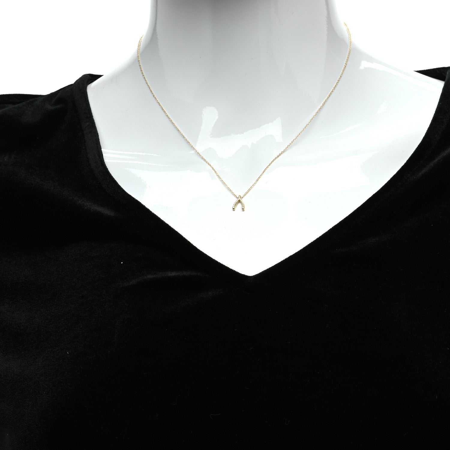 Jennifer Meyer 18K Yellow Gold Diamond Mini Wishbone Pendant Necklace 2 of 5