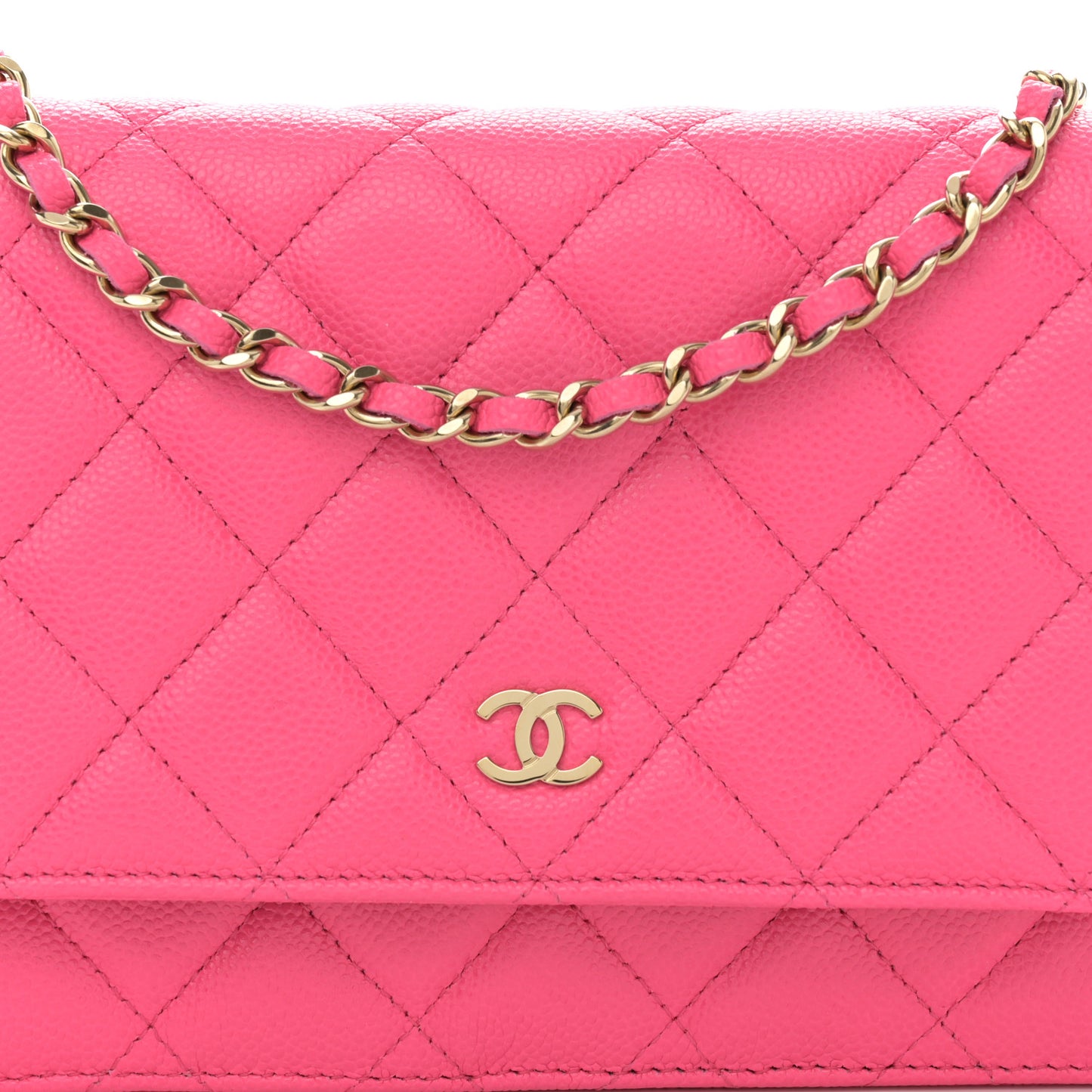 Caviar Quilted Wallet on Chain WOC Fuchsia