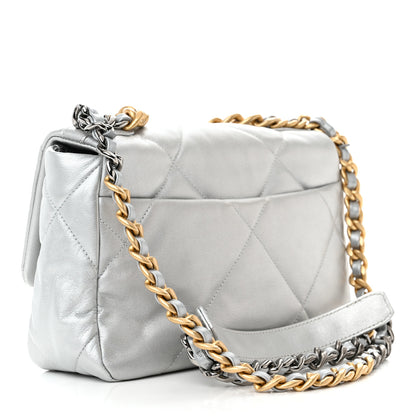 Chanel Metallic Goatskin Quilted Medium Chanel 19 Flap Silver 3 of 10