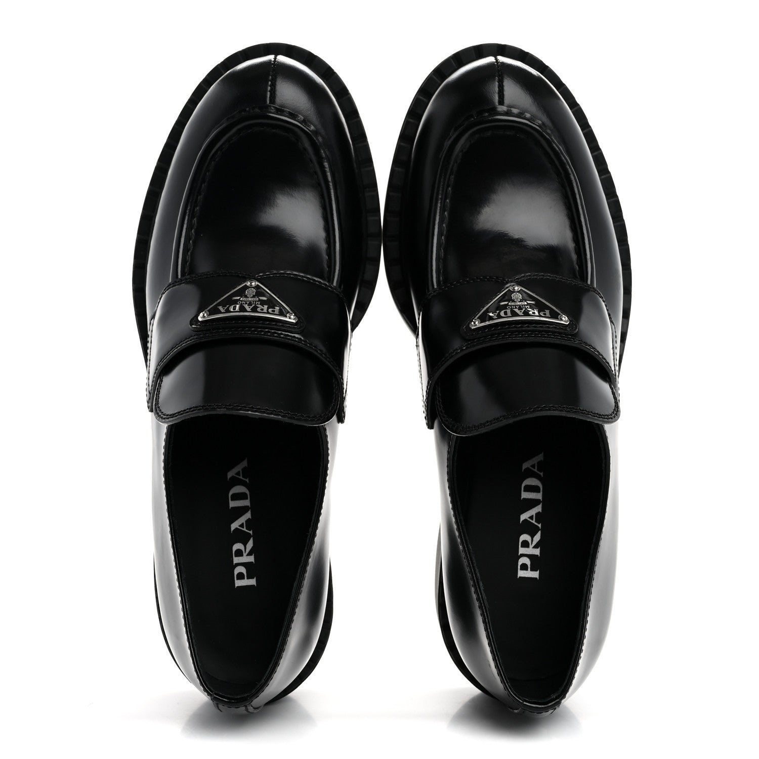 Prada Spazzolato Metal Triangle Logo 50mm Loafers 39 Black 2 of 15