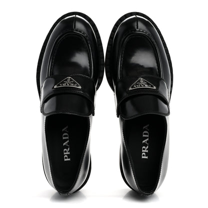 Prada Spazzolato Metal Triangle Logo 50mm Loafers 39 Black 2 of 15