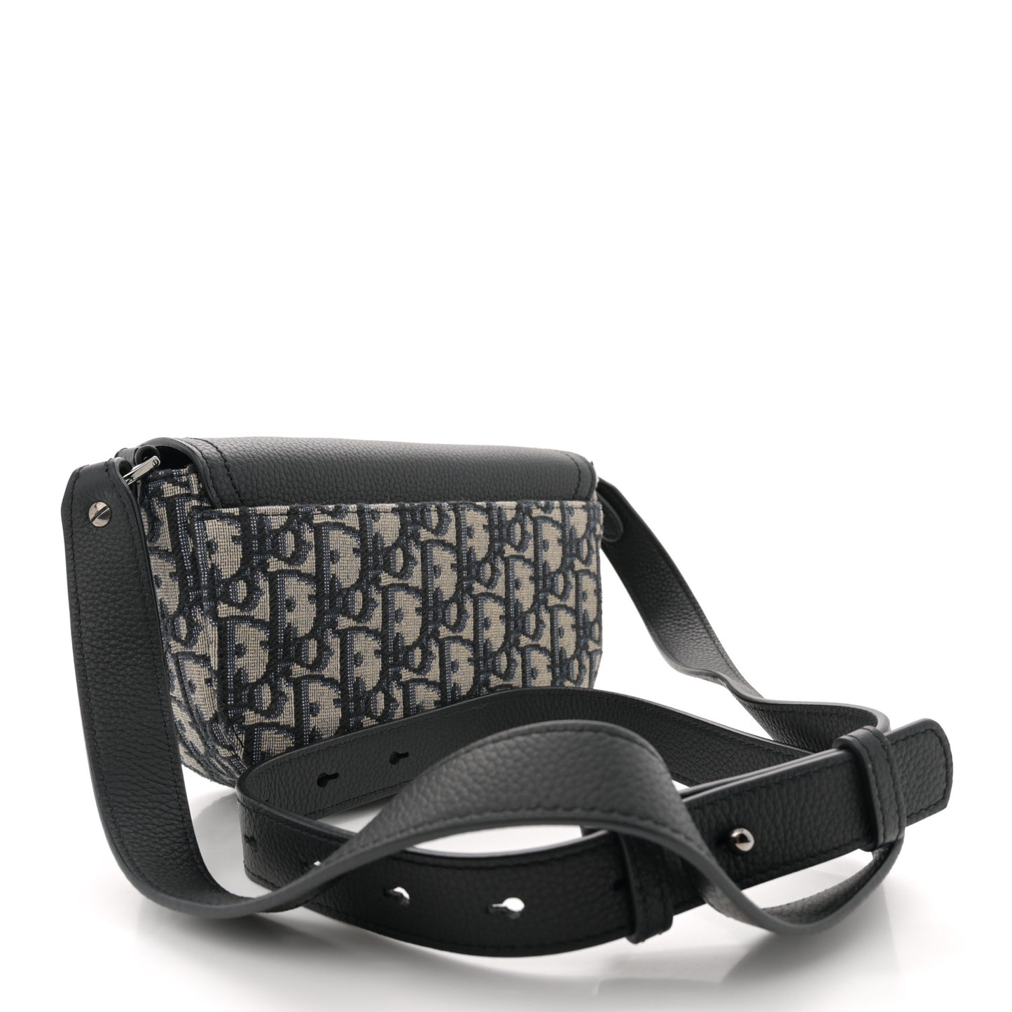 Grained Calfskin Oblique Mini Saddle Messenger Bag With Flap Beige Black