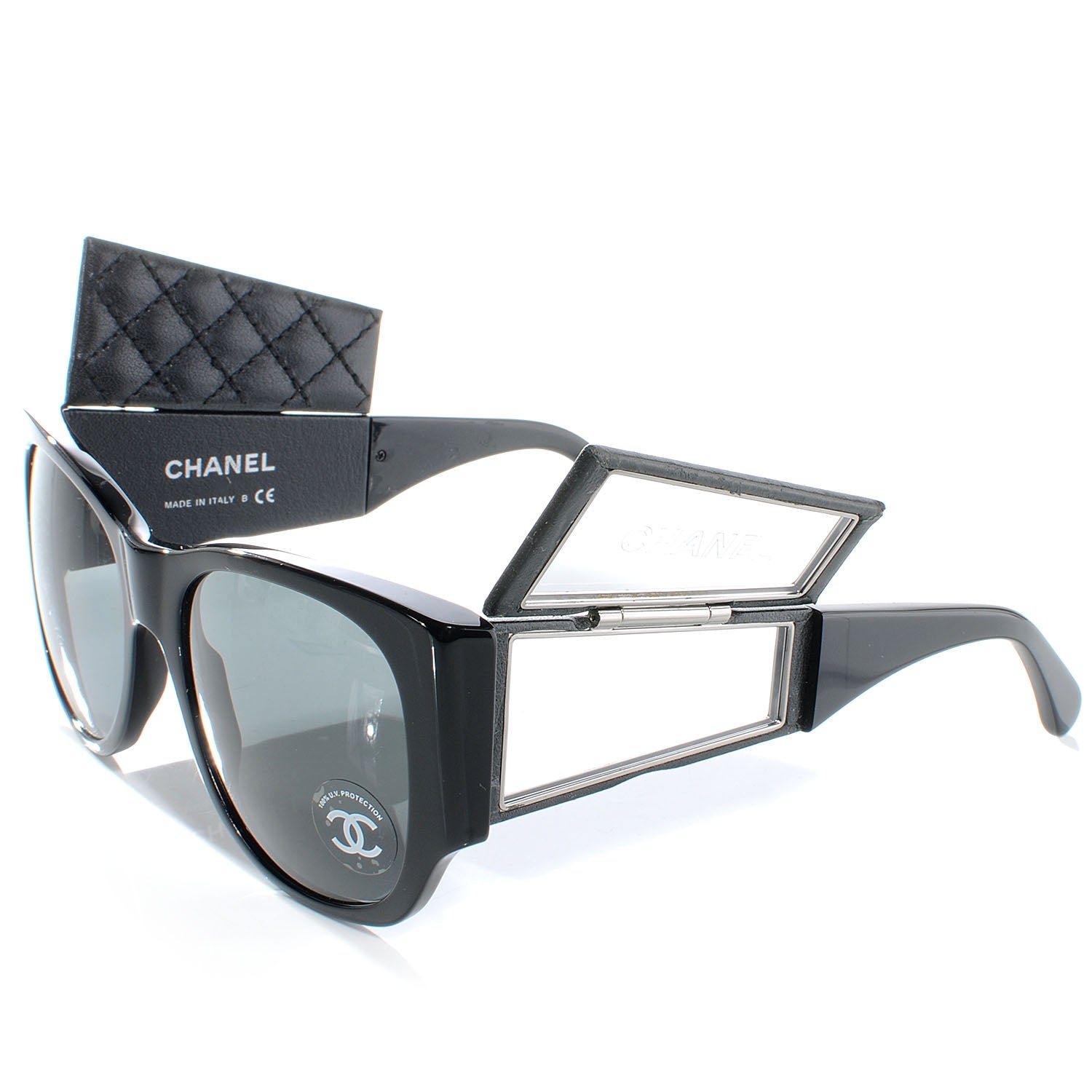 Chanel Leather Quilted CC Sunglasses w Mirror 5202-Q Black 7 of 7