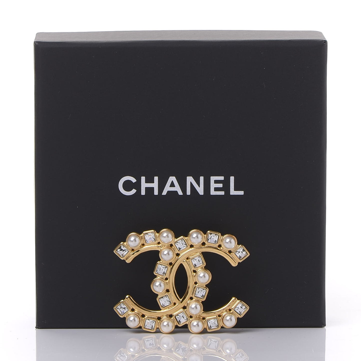 Metal Crystal Pearl CC Crystal Brooch Gold