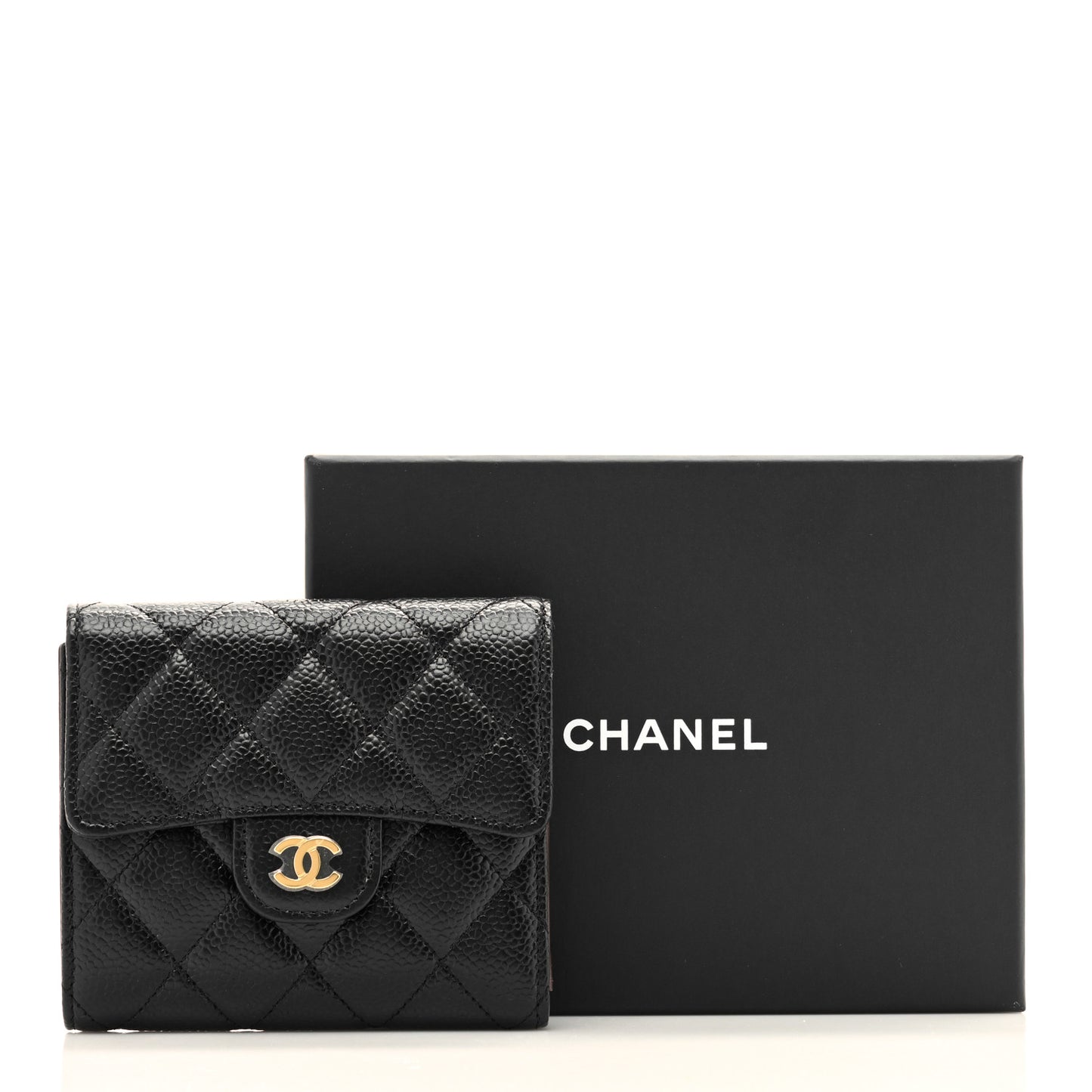 Caviar Quilted Compact Flap Wallet Black