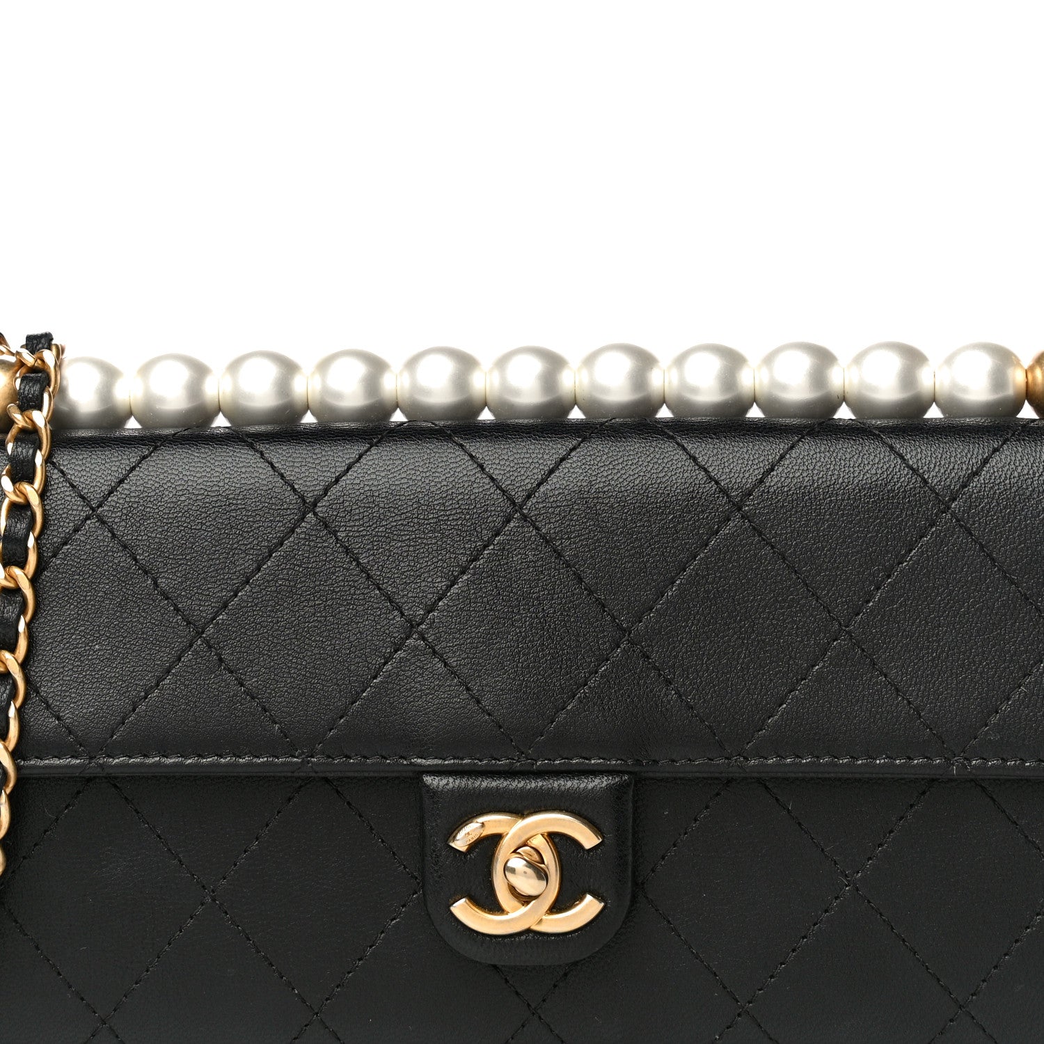 Chanel Goatskin Quilted Chic Pearls Clutch With Chain Black 10 of 15