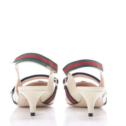 Gucci Malaga Kid Web Horsebit Low Heel Slingback Pumps 40 Vintage White 10 of 12
