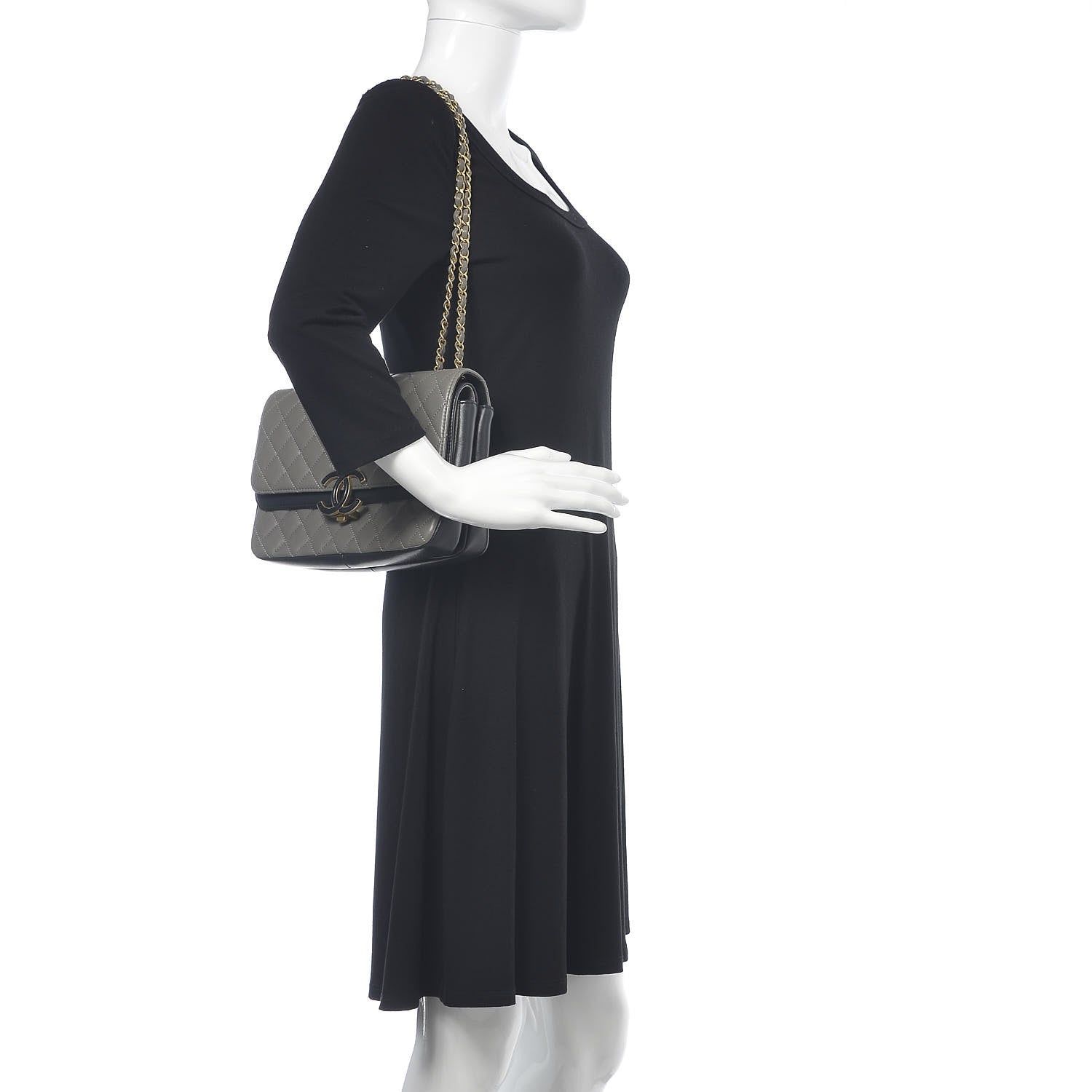 Chanel Lambskin Quilted Large CC Chic Flap Grey Dark Navy 2 of 15