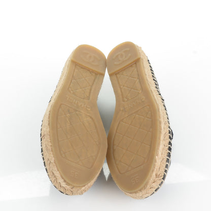 Chanel Tweed Patent Goatskin Sequin CC Espadrilles 35 Black 5 of 8