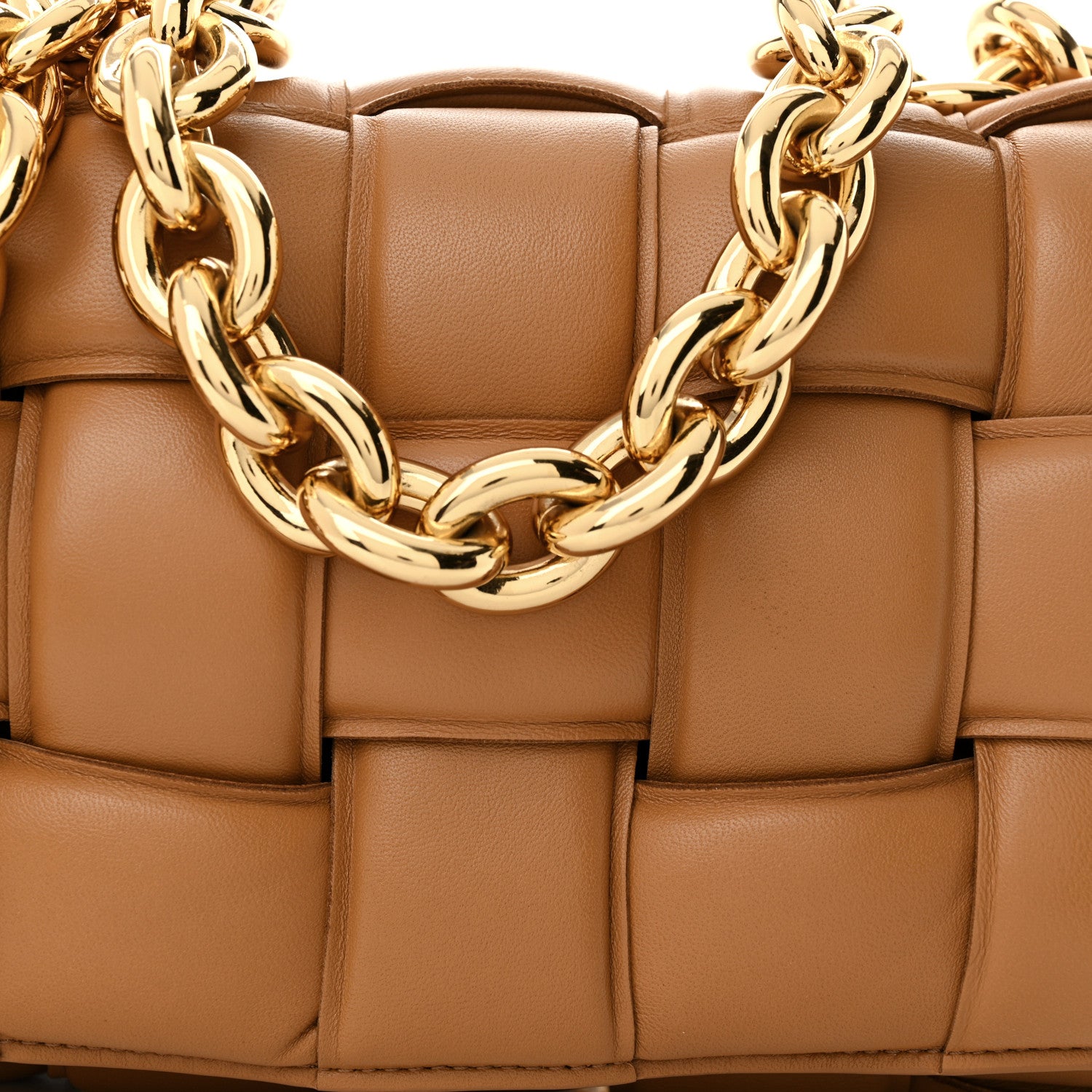 Bottega Veneta Lambskin Maxi Intreccio Padded Chain Cassette Crossbody Bag Caramel 8 of 11