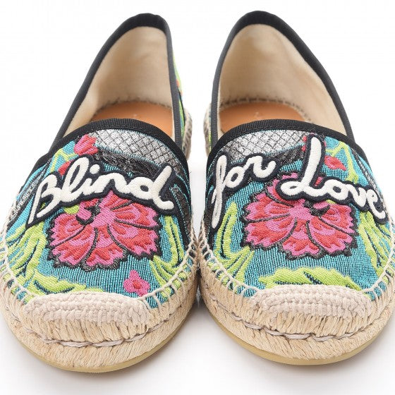 Gucci Tapestry Brocade Blind For Love Espadrilles 37 Acquamarine Green Black 9 of 10