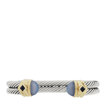 David Yurman Sterling Silver 14K Yellow Gold Chalcedony Iolite Double Cable Renaissance Bracelet 1 of 3