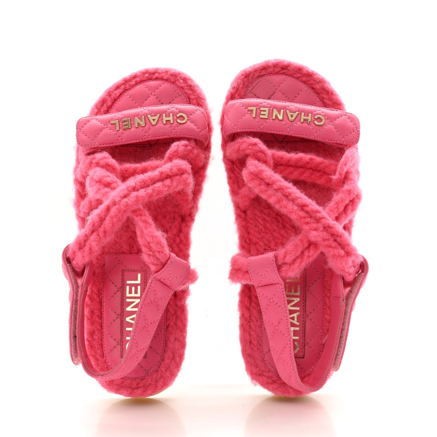 Chanel Cord Lambskin Quilted Logo Sandals 36 Pink 2 of 11