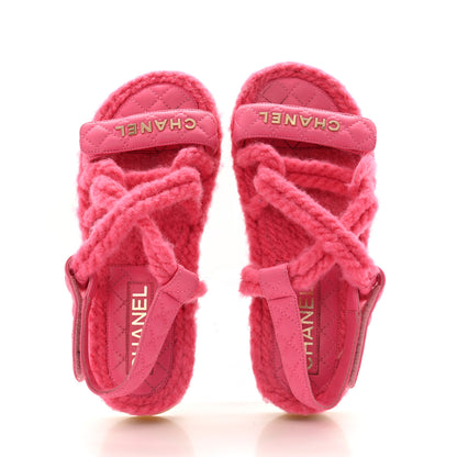 Chanel Cord Lambskin Quilted Logo Sandals 36 Pink 2 of 11