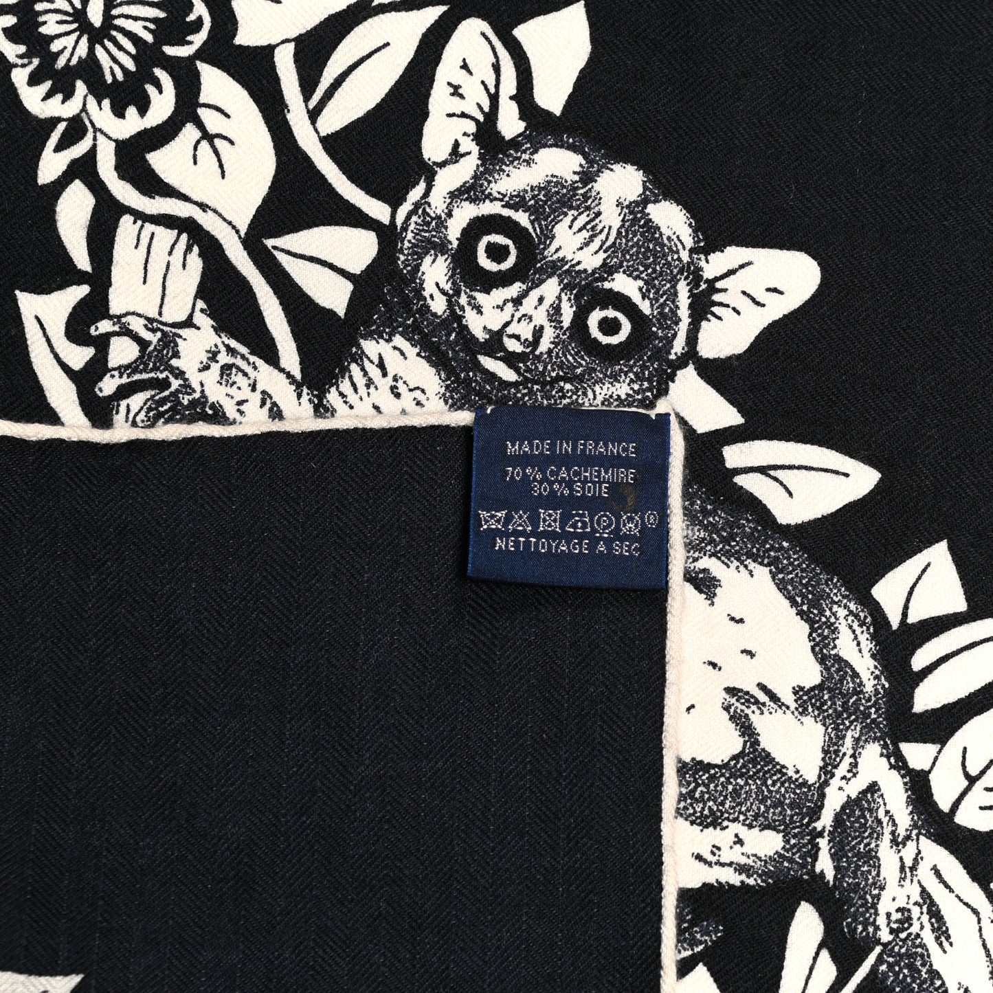 Cashmere Silk Jungle Love Tattoo Shawl 140 Bleu Black White