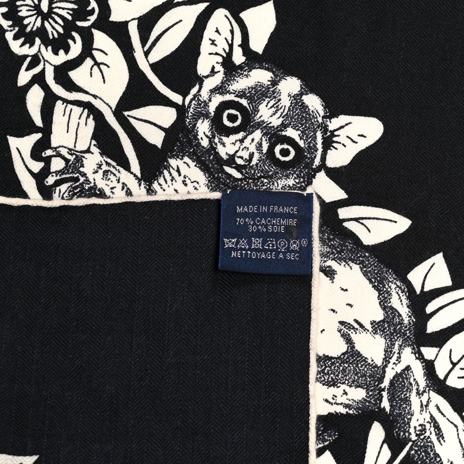 Hermes Cashmere Silk Jungle Love Tattoo Shawl 140 Bleu Black White 3 of 9