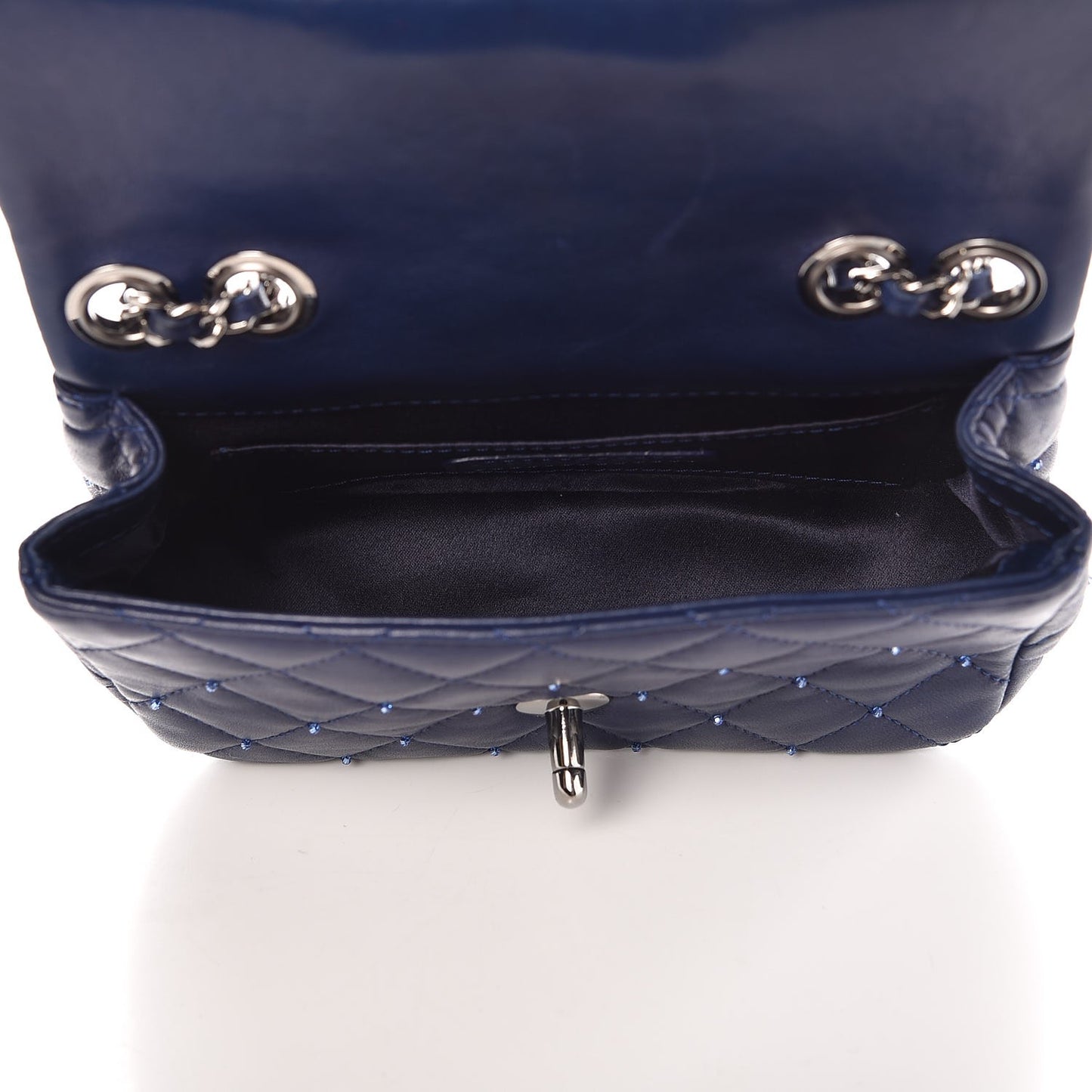 Lambskin Quilted Beaded Extra Mini Flap Dark Blue