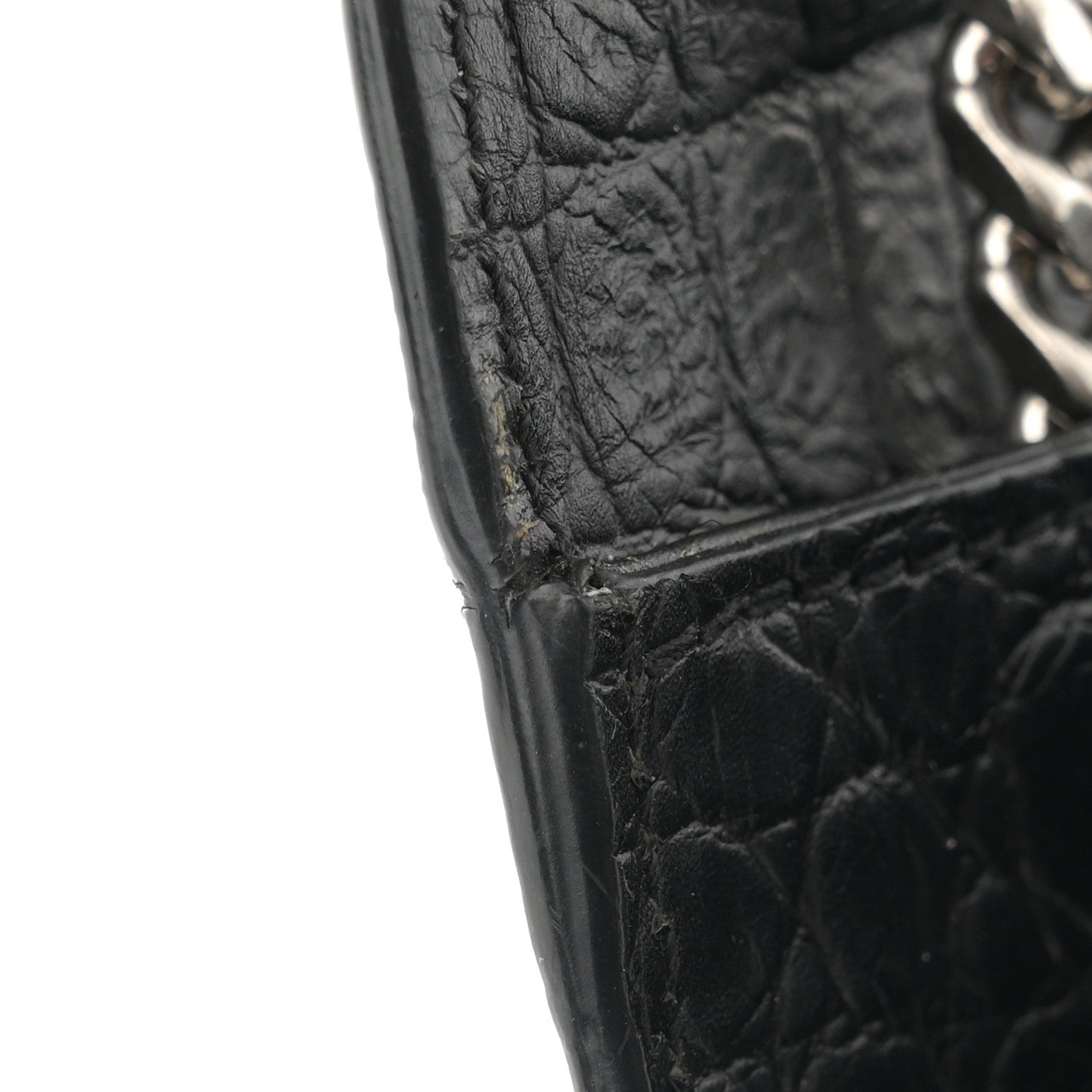 Saint Laurent Calfskin Crocodile Embossed Large Classic Monogram Kate Satchel Black 14 of 15