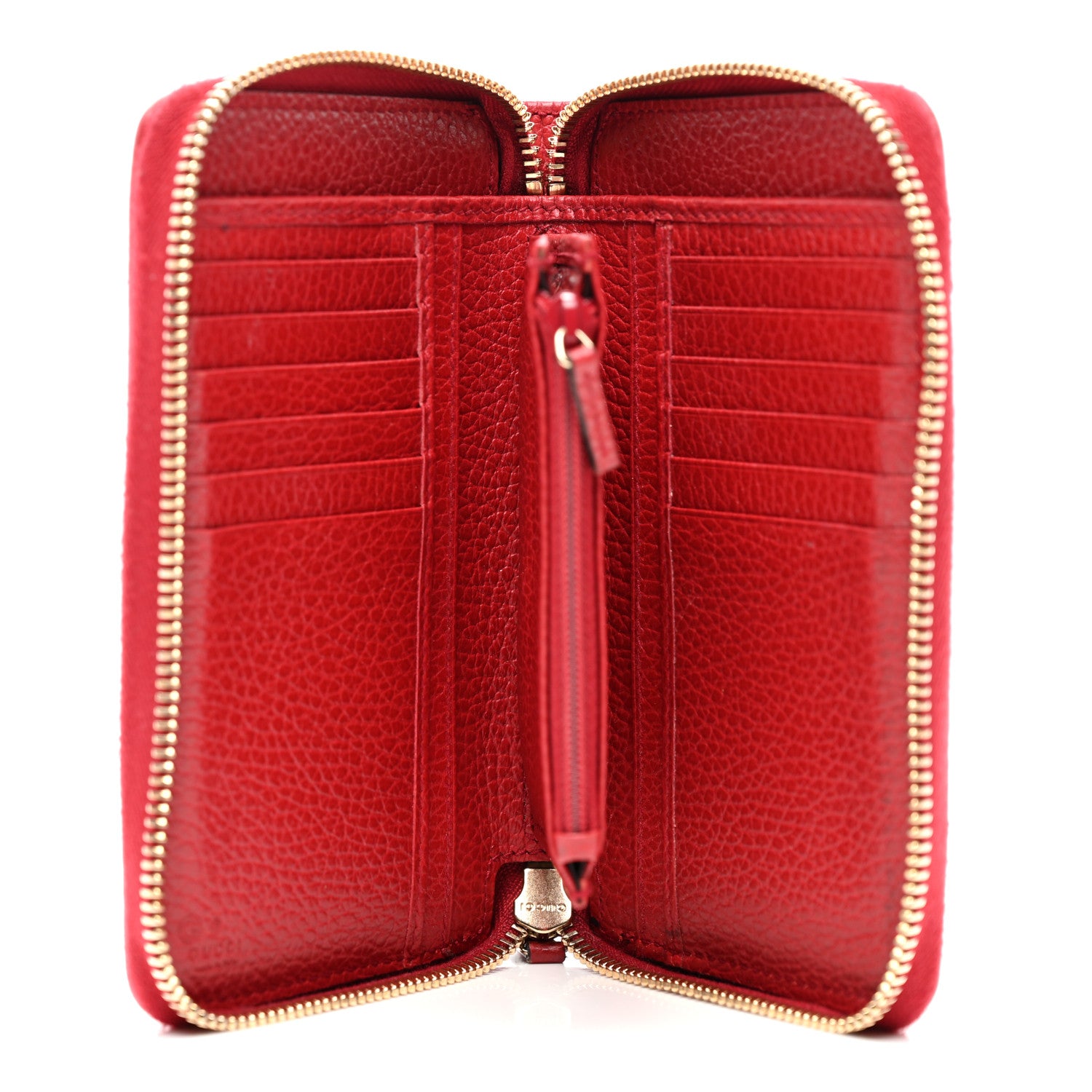 Gucci Monogram Dollar Calfskin Zip Around Compact Wallet Beige Ebony Rosso 5 of 14