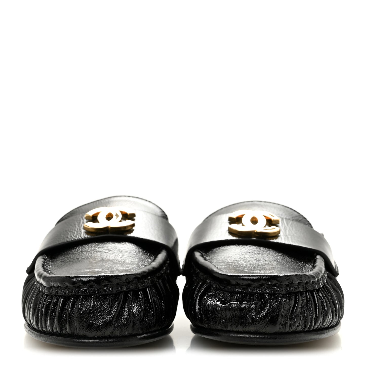 Shiny Crumpled Lambskin CC Mules 39 Black