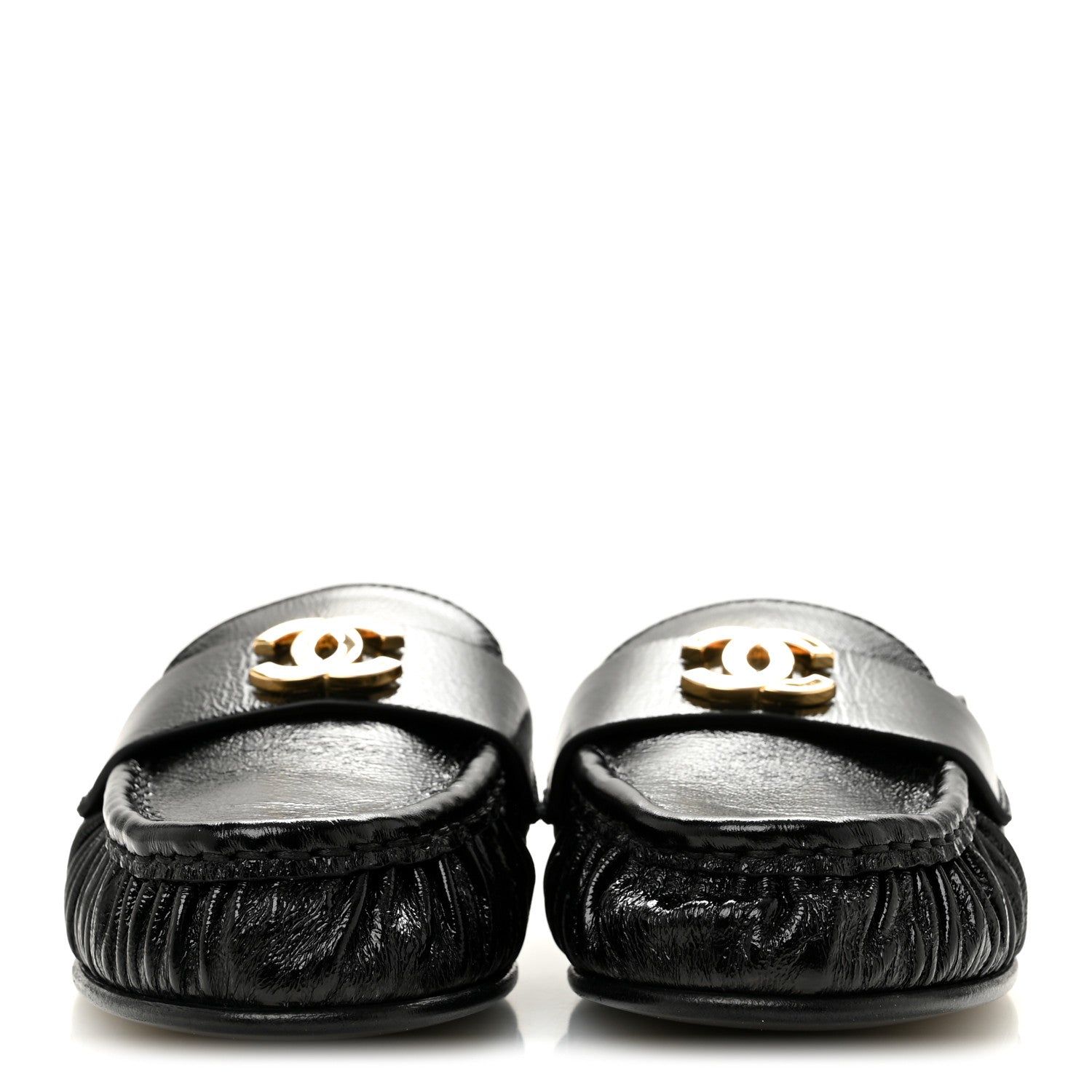 Chanel Shiny Crumpled Lambskin CC Mules 39 Black 3 of 10