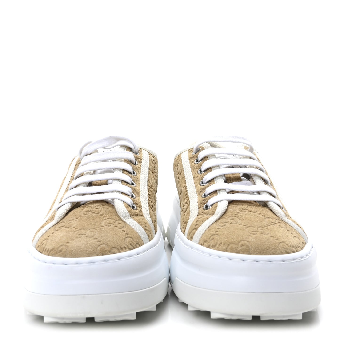 GG Monogram Suede Womens 1977 Tennis Platform 52mm Sneakers 37 Butterscotch Mystic White