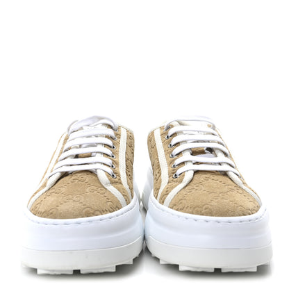 Gucci GG Monogram Suede Womens 1977 Tennis Platform 52mm Sneakers 37 Butterscotch Mystic White 3 of 9