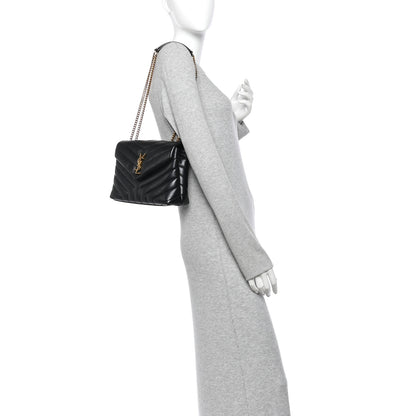Saint Laurent Calfskin Y Quilted Monogram Small Loulou Chain Satchel Black 2 of 12