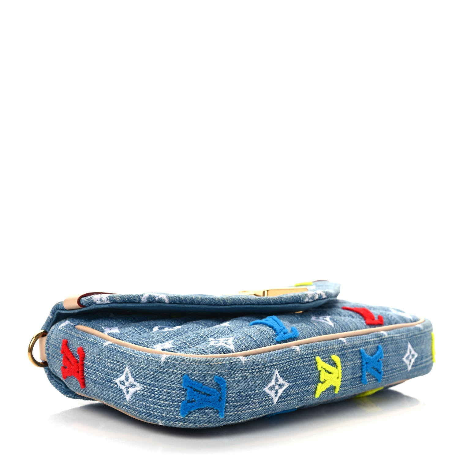 Louis Vuitton Embroidered Monogram Denim New Wave Chain Pochette Blue 4 of 9