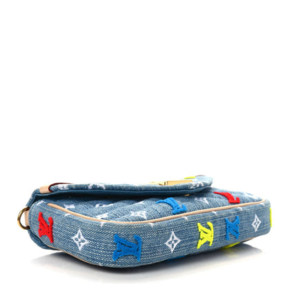Louis Vuitton Embroidered Monogram Denim New Wave Chain Pochette Blue 4 of 9