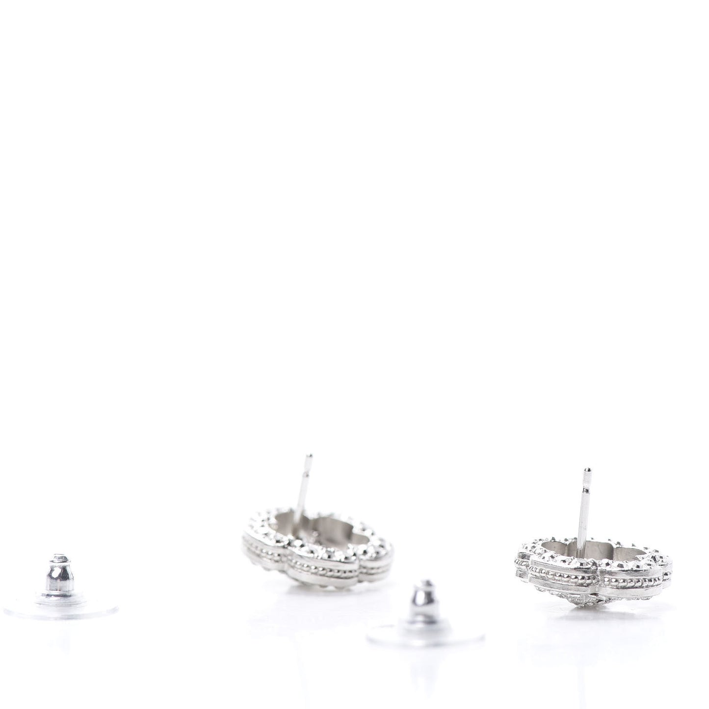 Crystal Coco Flapper Camellia CC Stud Earrings Silver