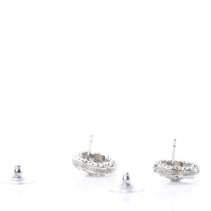 Chanel Crystal Coco Flapper Camellia CC Stud Earrings Silver 3 of 5