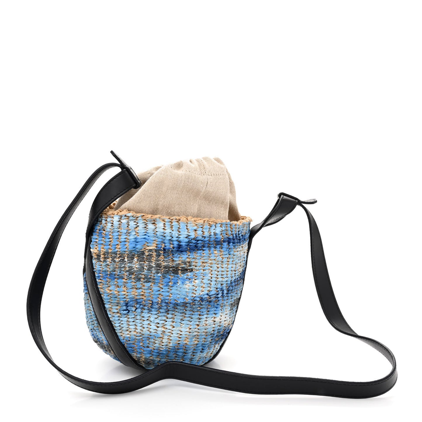 Paper Calfskin Woven Tie Dye Small Basket Bag Multicolor Blue