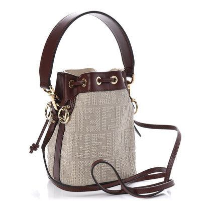 Fendi Sardinian Jacquard Vitello King F is Fendi FF 1974 Embroidered Mini Mon Tresor Bucket Bag Corda Praline 3 of 10
