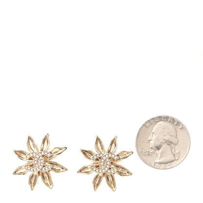 Chanel Crystal CC Flower Earrings Gold 2 of 5