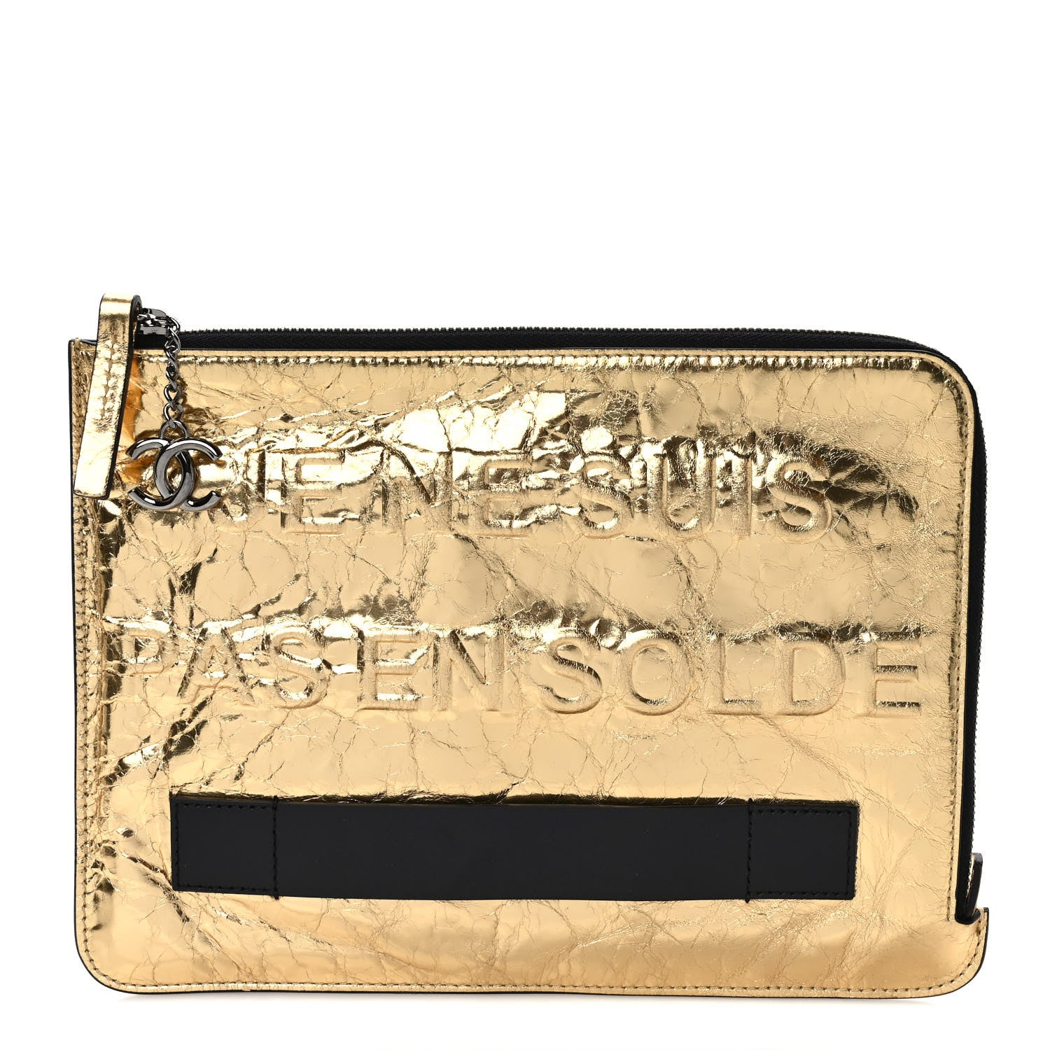 Chanel Metallic Lambskin Medium Je Ne Suis Pas En Solde Pouch Clutch Gold 1 of 7