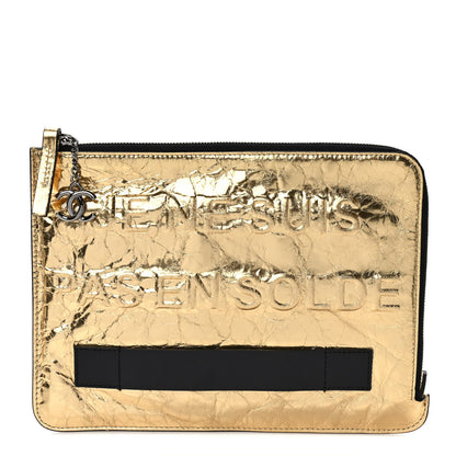 Chanel Metallic Lambskin Medium Je Ne Suis Pas En Solde Pouch Clutch Gold 1 of 7