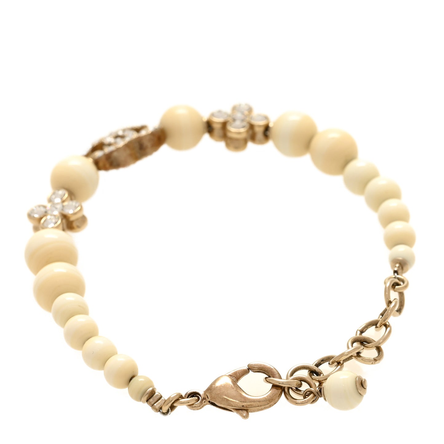 Enamel Crystal CC Flower Bracelet White Light Gold