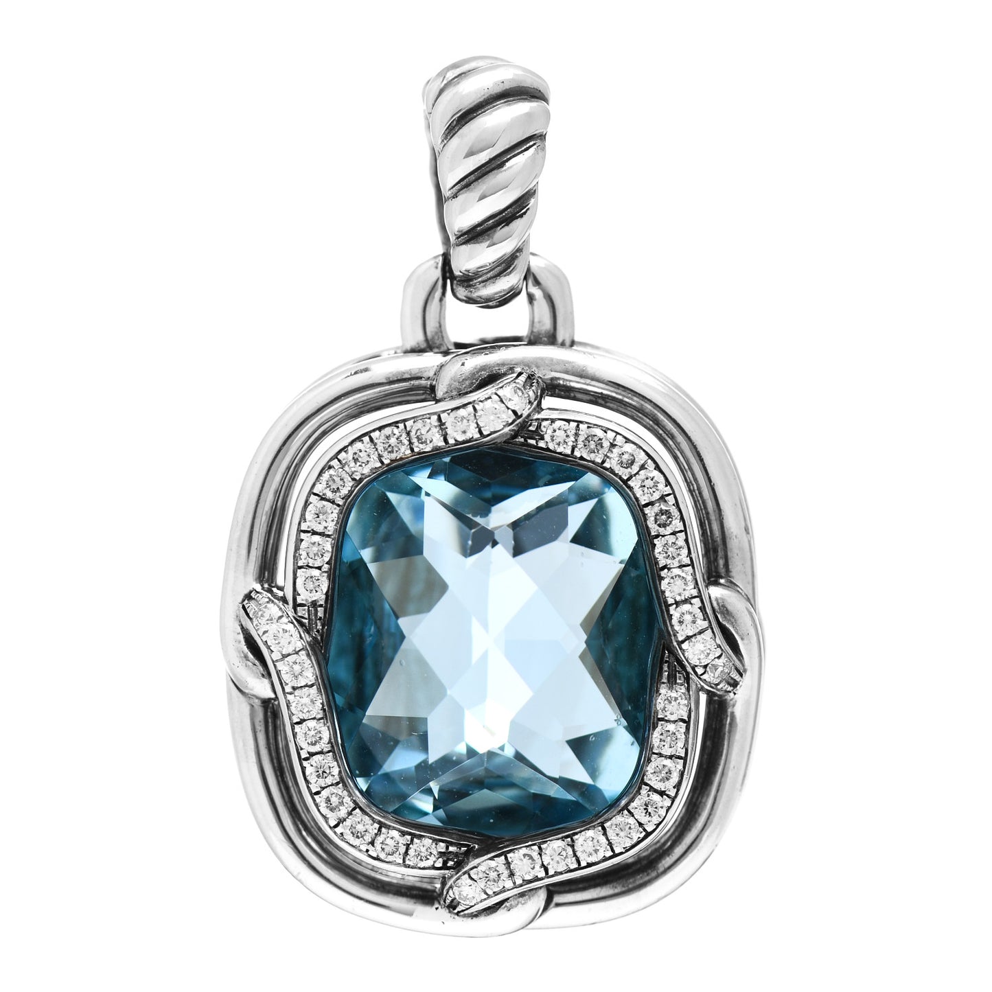 Sterling Silver Diamond Blue Topaz 19mm Labyrinth Pendant