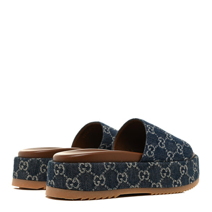 Gucci New Denim GG Monogram Angelina Platform 55mm Slide Sandals 38.5 Blue Tea 5 of 10