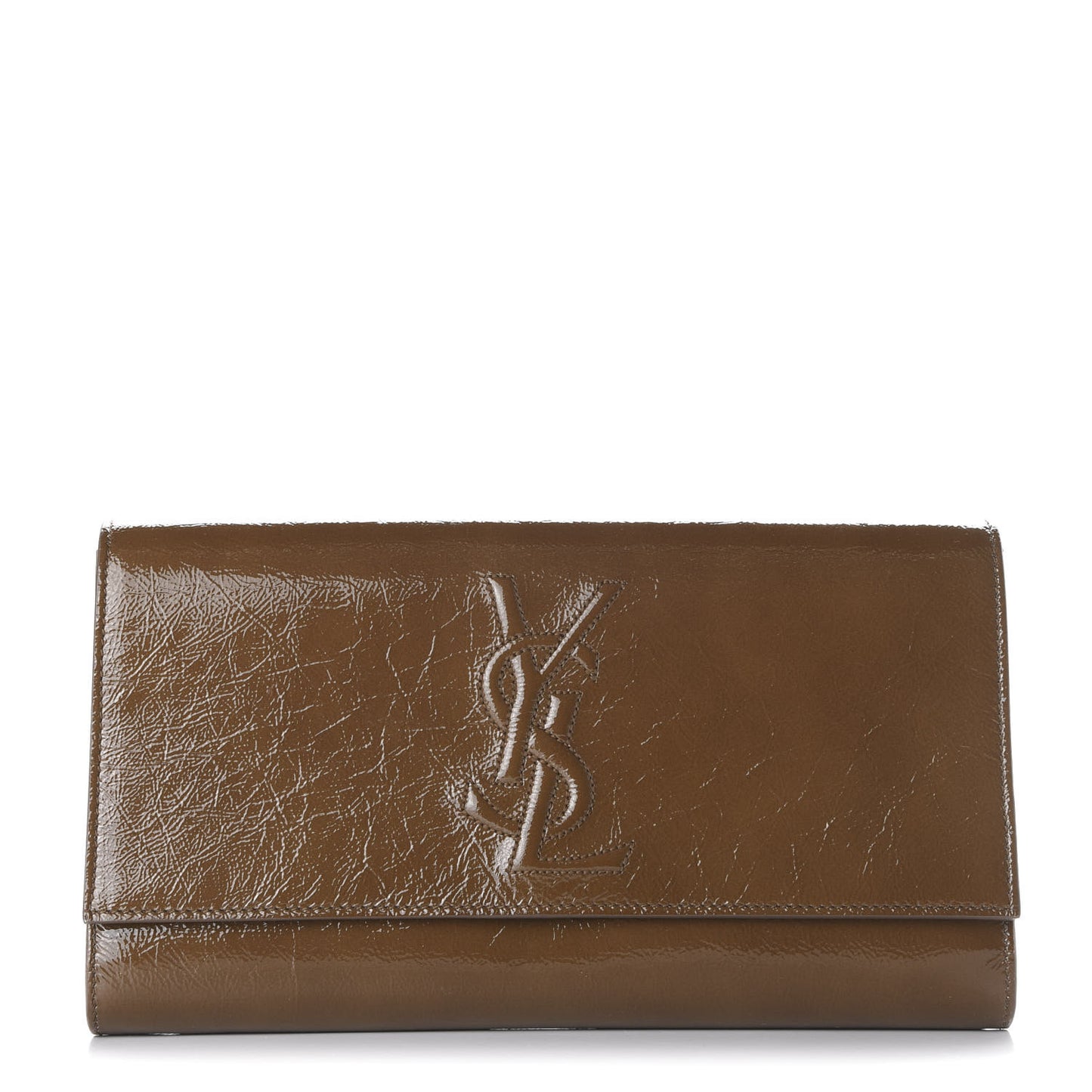 Textured Patent Calfskin Large Belle De Jour Clutch Tobacco