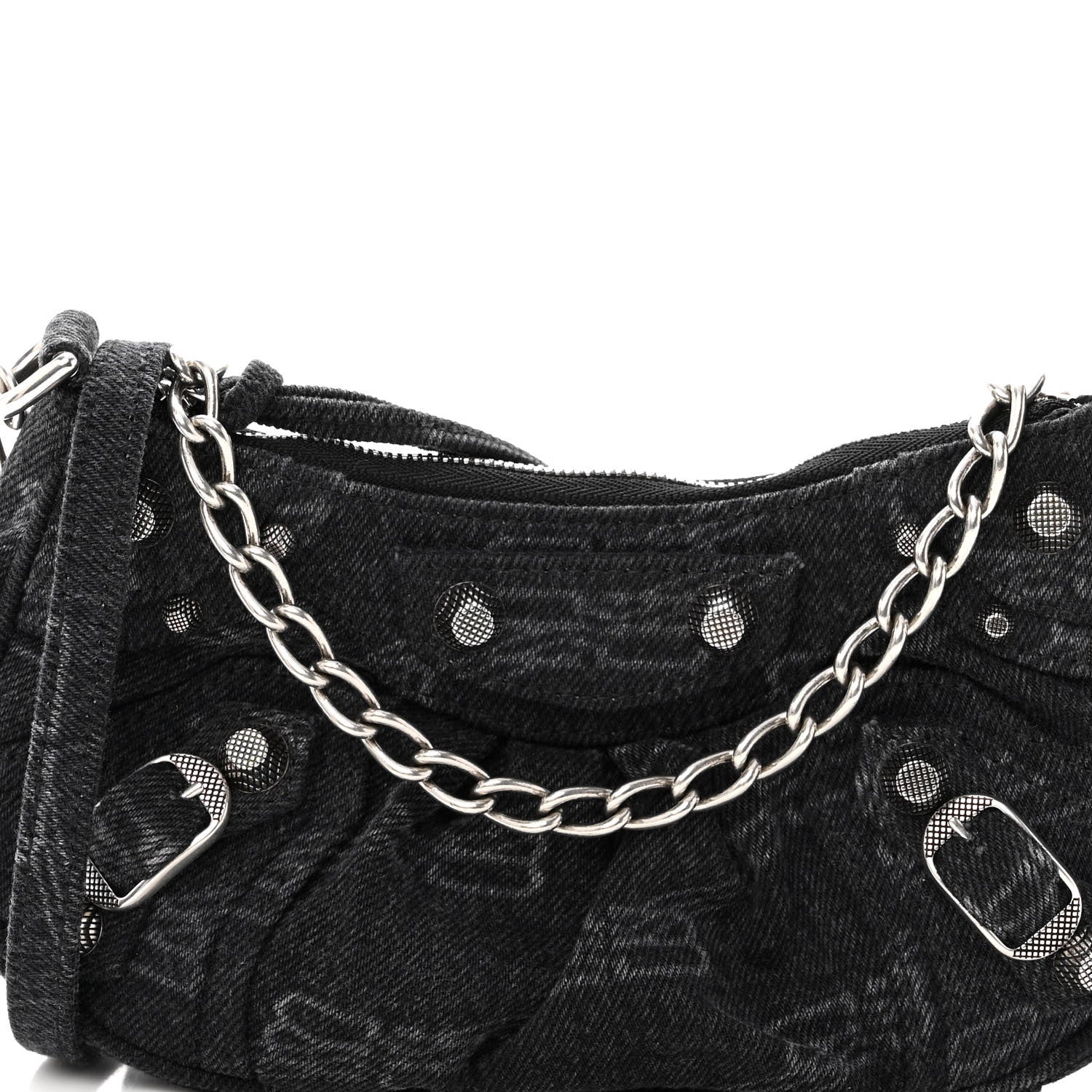 Balenciaga Washed Denim BB Monogram Le Cagole Mini Purse With Chain Black 7 of 9