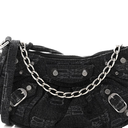Balenciaga Washed Denim BB Monogram Le Cagole Mini Purse With Chain Black 7 of 9