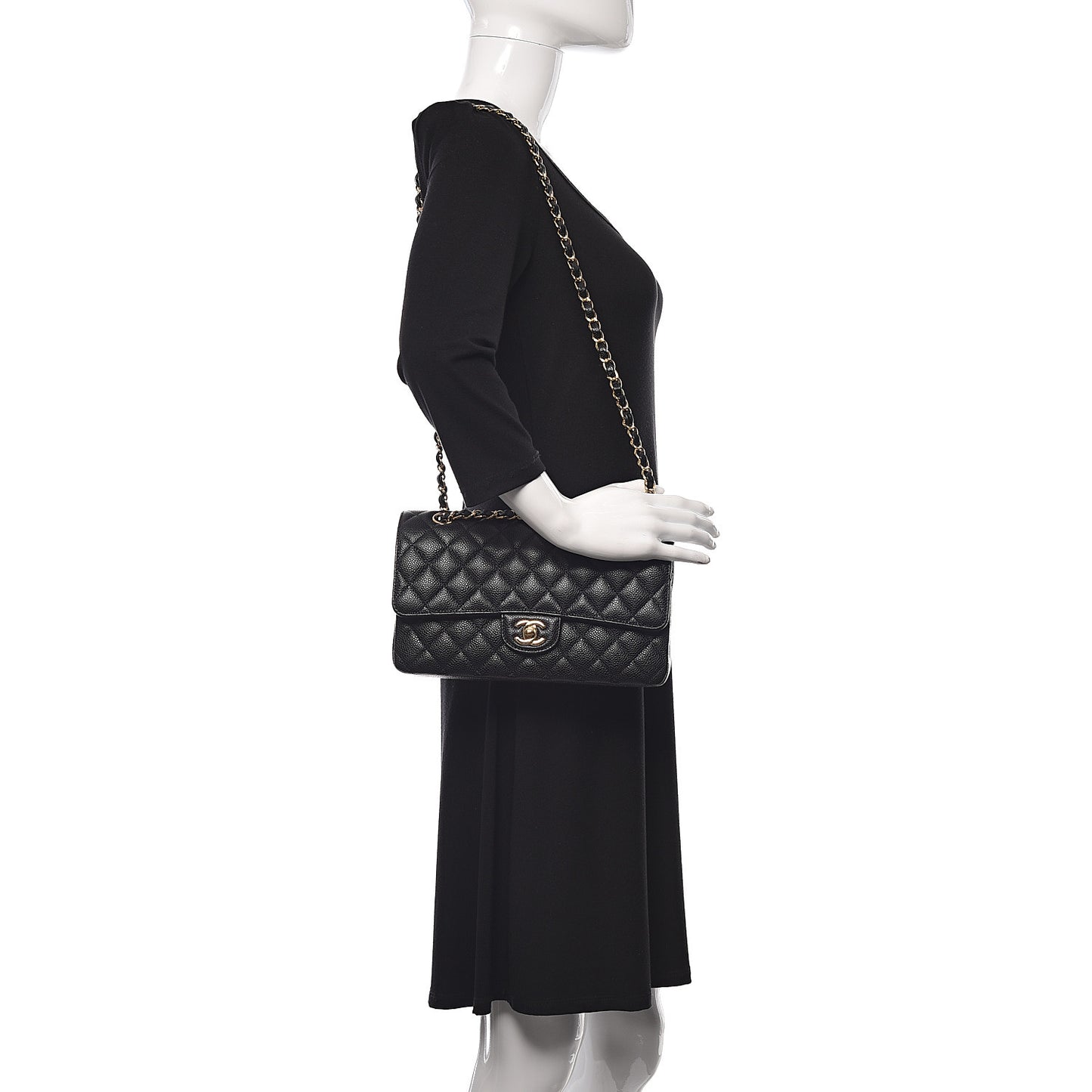Caviar Quilted Medium Double Flap Black