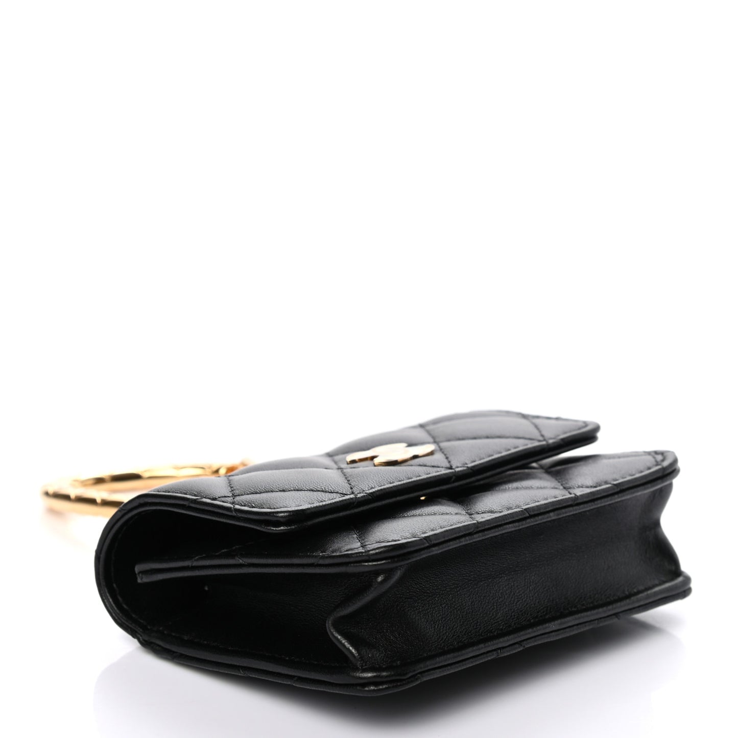Lambskin Quilted CC Hook Card Holder Black