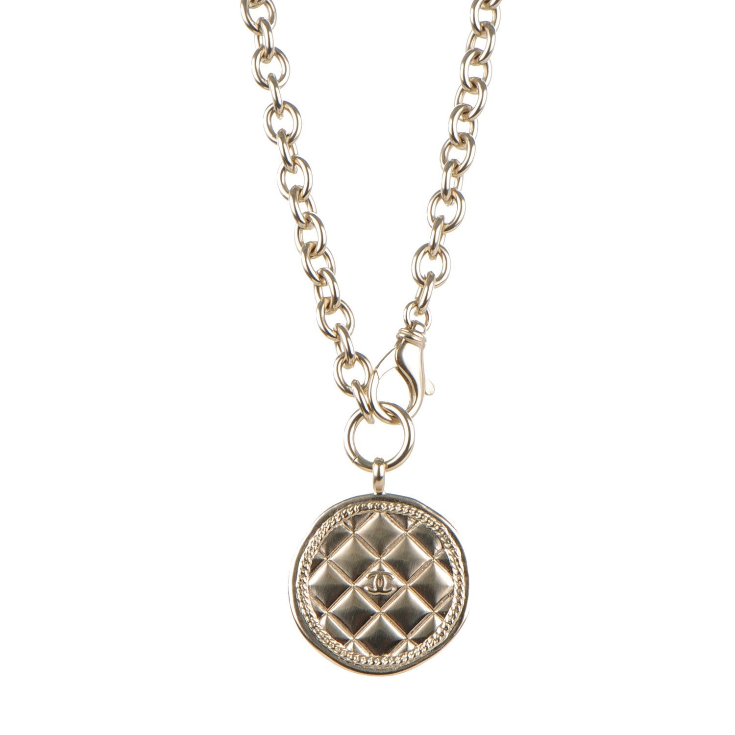 Chanel Medallion CC Quilted Pendant Necklace Gold 1 of 5