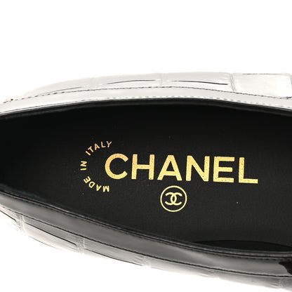 Chanel Patent Calfskin Crocodile Embossed Ballet Flats 36.5 Black 15 of 20