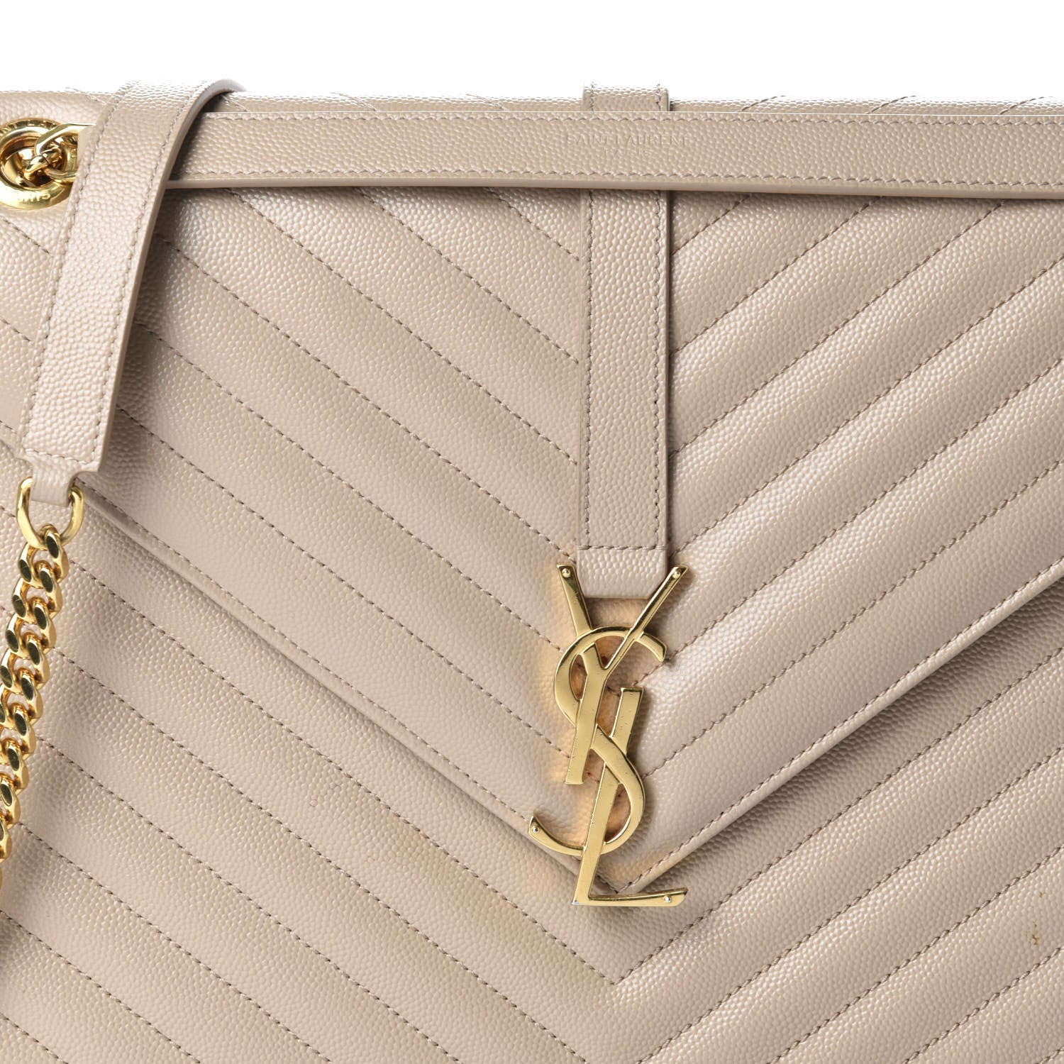 Saint Laurent Grain De Poudre Matelasse Chevron Large Monogram Satchel Dark Beige 14 of 14
