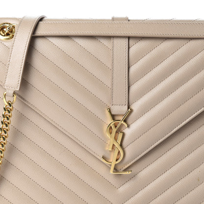 Saint Laurent Grain De Poudre Matelasse Chevron Large Monogram Satchel Dark Beige 14 of 14