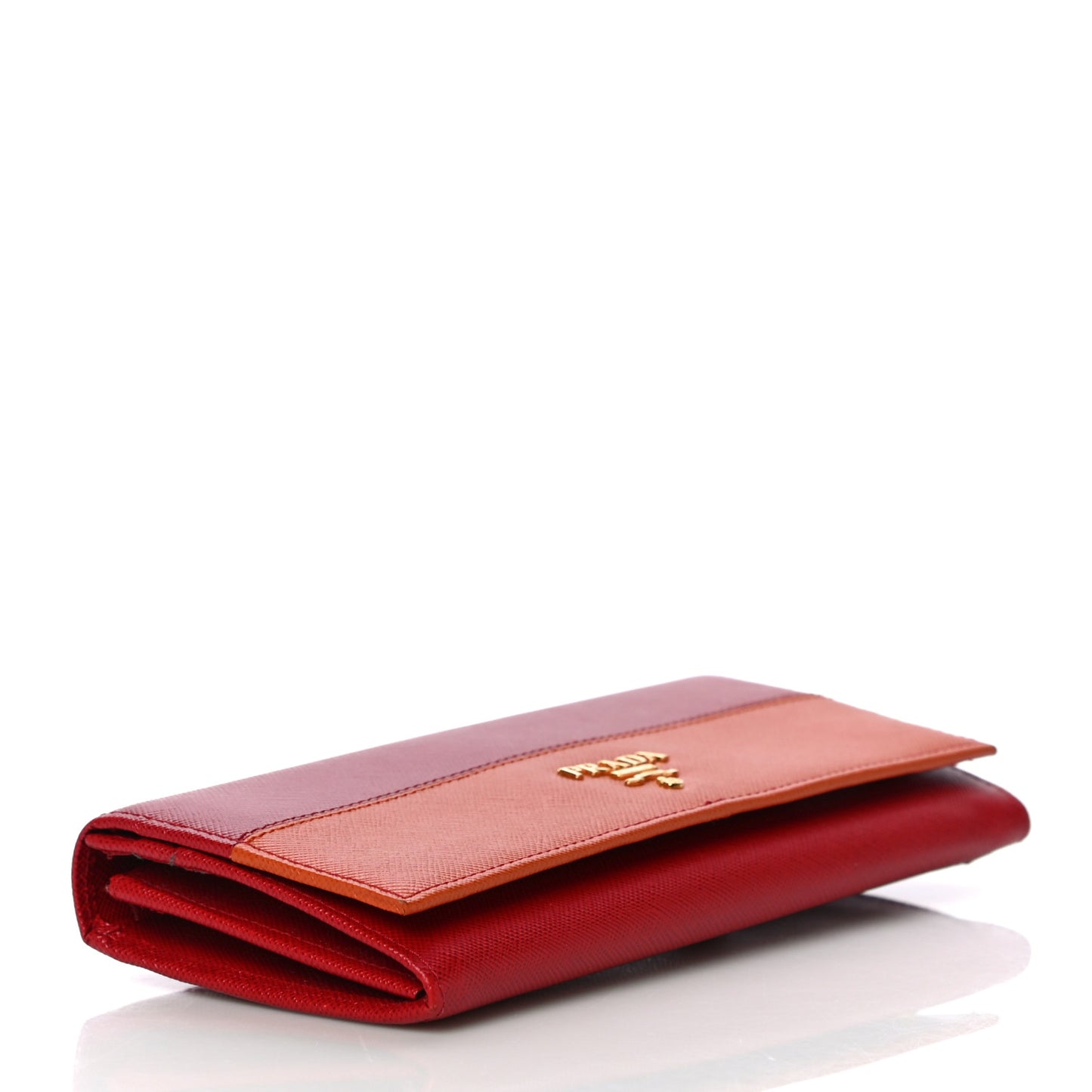 Saffiano Bi-Color Metal Continental Flap Wallet Fuoco Papaya